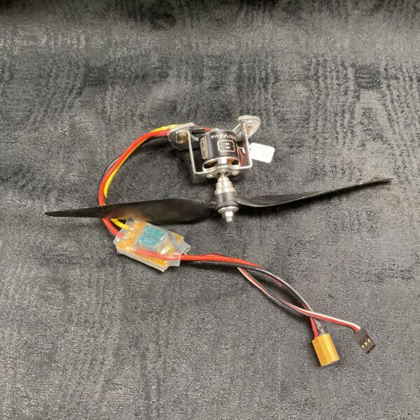 Electric brushless motor 28/30 1200 KB with propeller and ESC on dark background