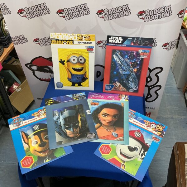 Collection of 3D posters including Batman, Star Wars, and Minions.