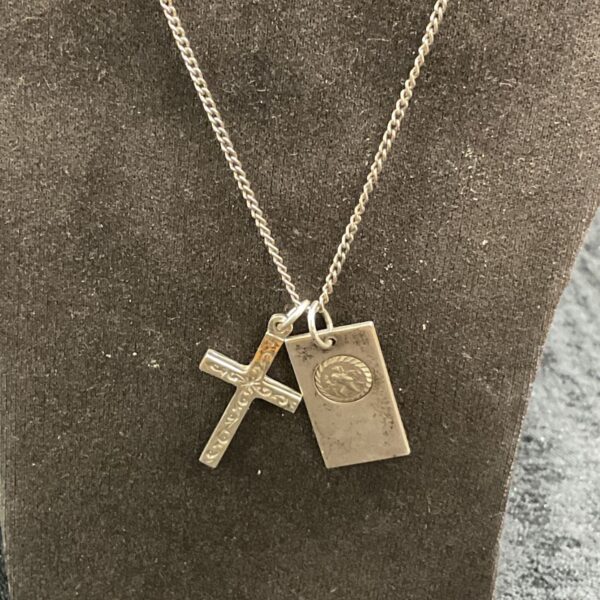 925 silver cross and St Christopher pendant necklace with curb-link chain