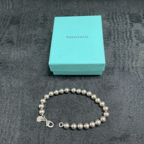 925 silver Tiffany style ball bead bracelet with lobster clasp and charm tag