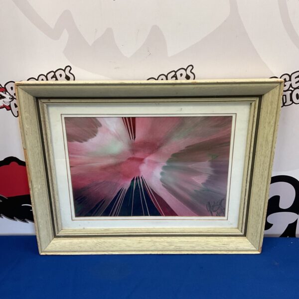 Vintage 1961 abstract spin painting in studio frame.