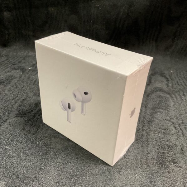 Sealed Apple AirPods Pro (2nd generation) box on a textured surface.