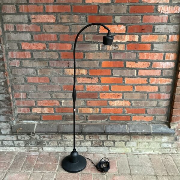 Black floor lamp, vintage Alex reading lamp with adjustable shade.