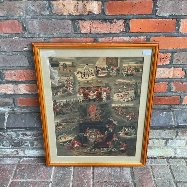 Framed Alfred Charles Havell lithograph A Fox Hunter's Dream with multiple hunting vignettes