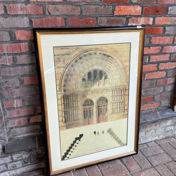 Detailed print of Alfred Waterhouse’s Natural History Museum entrance in London.