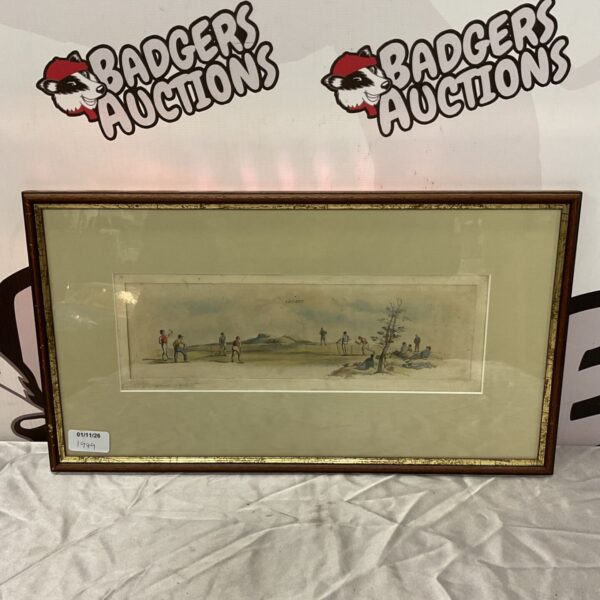 Framed antique signed 1805 engraving of a cricket match