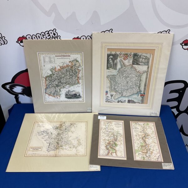 Antique county maps of Gloucestershire and Worcestershire, 19th century.