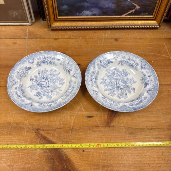 Antique D.M & Sons pheasant pattern blue and white china bowls.