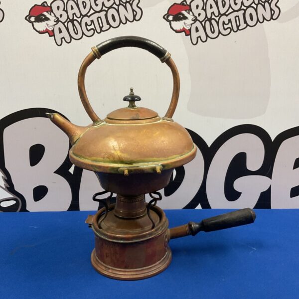 Antique Rechard Jovet Lyon copper spirit burner with double flame.