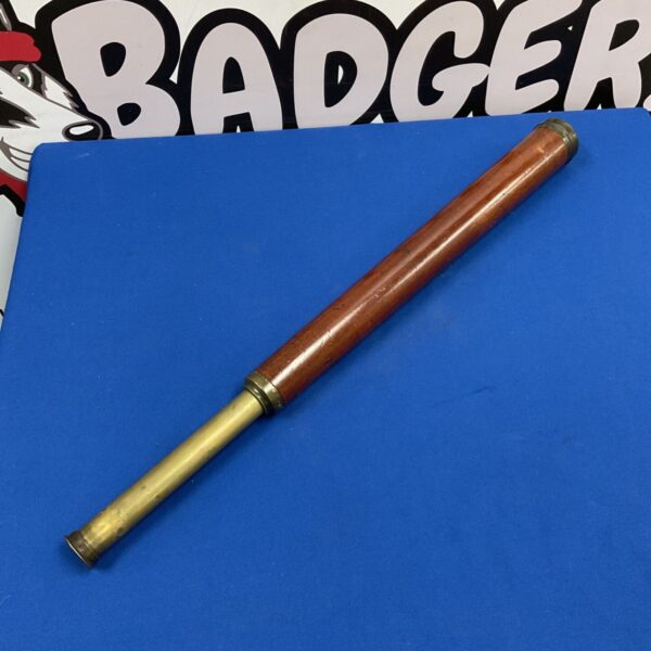 Antique two-drawer telescope with wooden barrel and brass draw tube extended