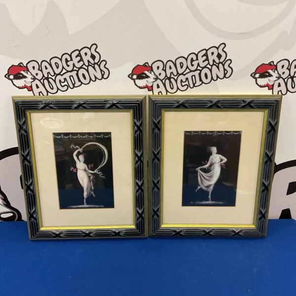 Framed Antonio Canova prints of dancing classical figures.