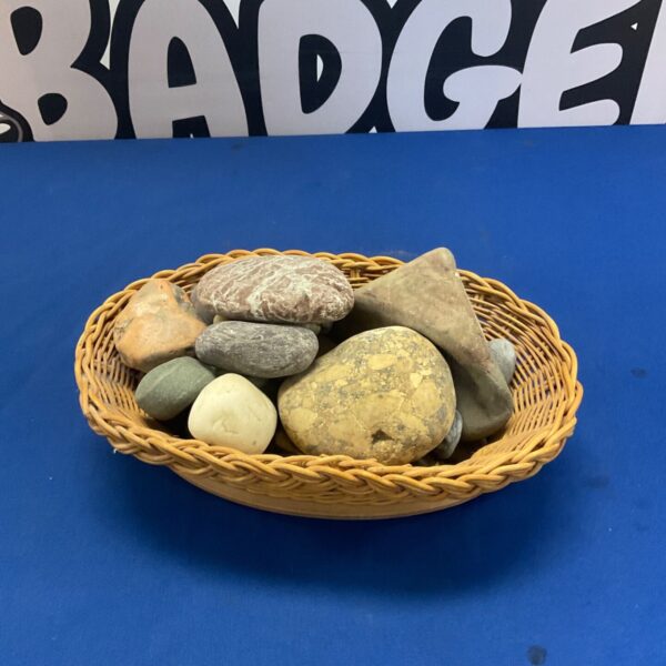 Rustic basket filled with natural peddles for garden or craft use.