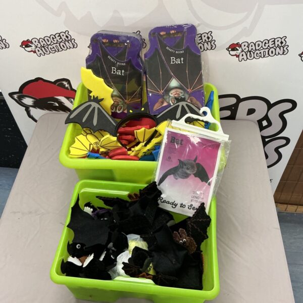 Mixed lot of bat decorations and crafting supplies.