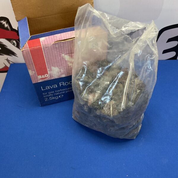 Box of 2.5kg lava rock for gas barbecues.