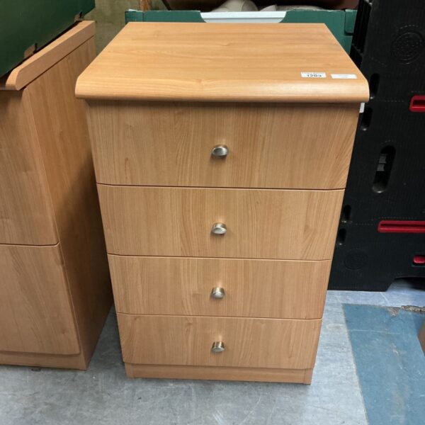 Beech effect 4 drawer unit for bedroom storage.
