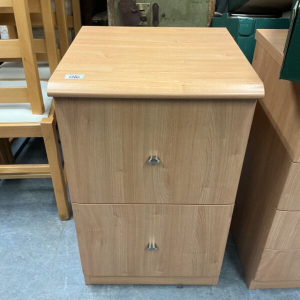 Beech effect wooden 2 drawer cabinet for storage.