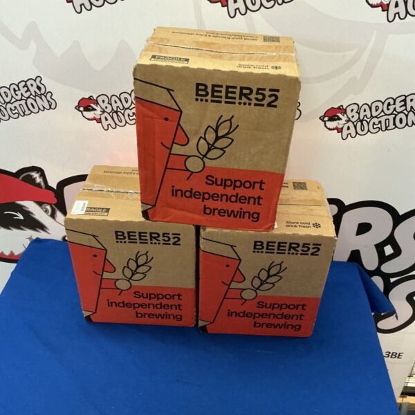 Lot of three Beer52 boxes for craft beer delivery.