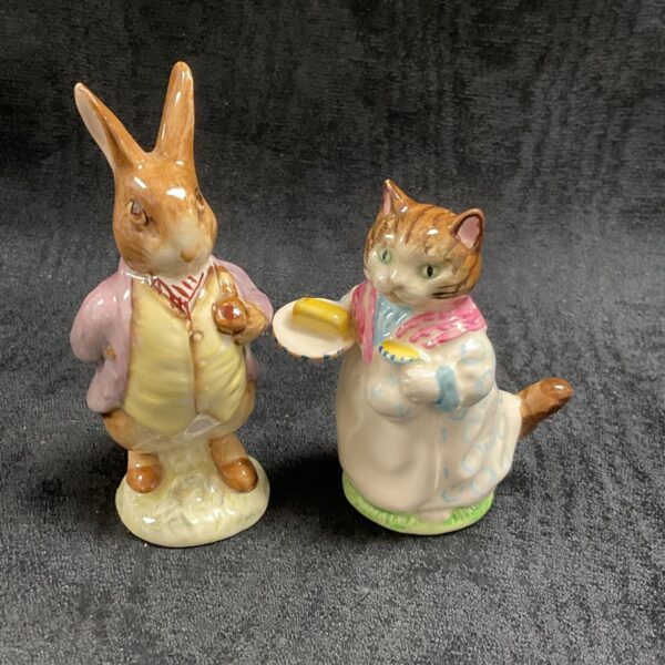 Vintage Beswick Beatrix Potter figures of Mr. Benjamin Bunny and Mrs. Ribby.
