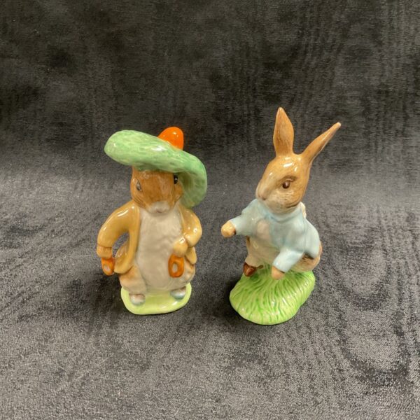 Vintage Beswick Beatrix Potter Peter Rabbit and Benjamin Bunny figurines.