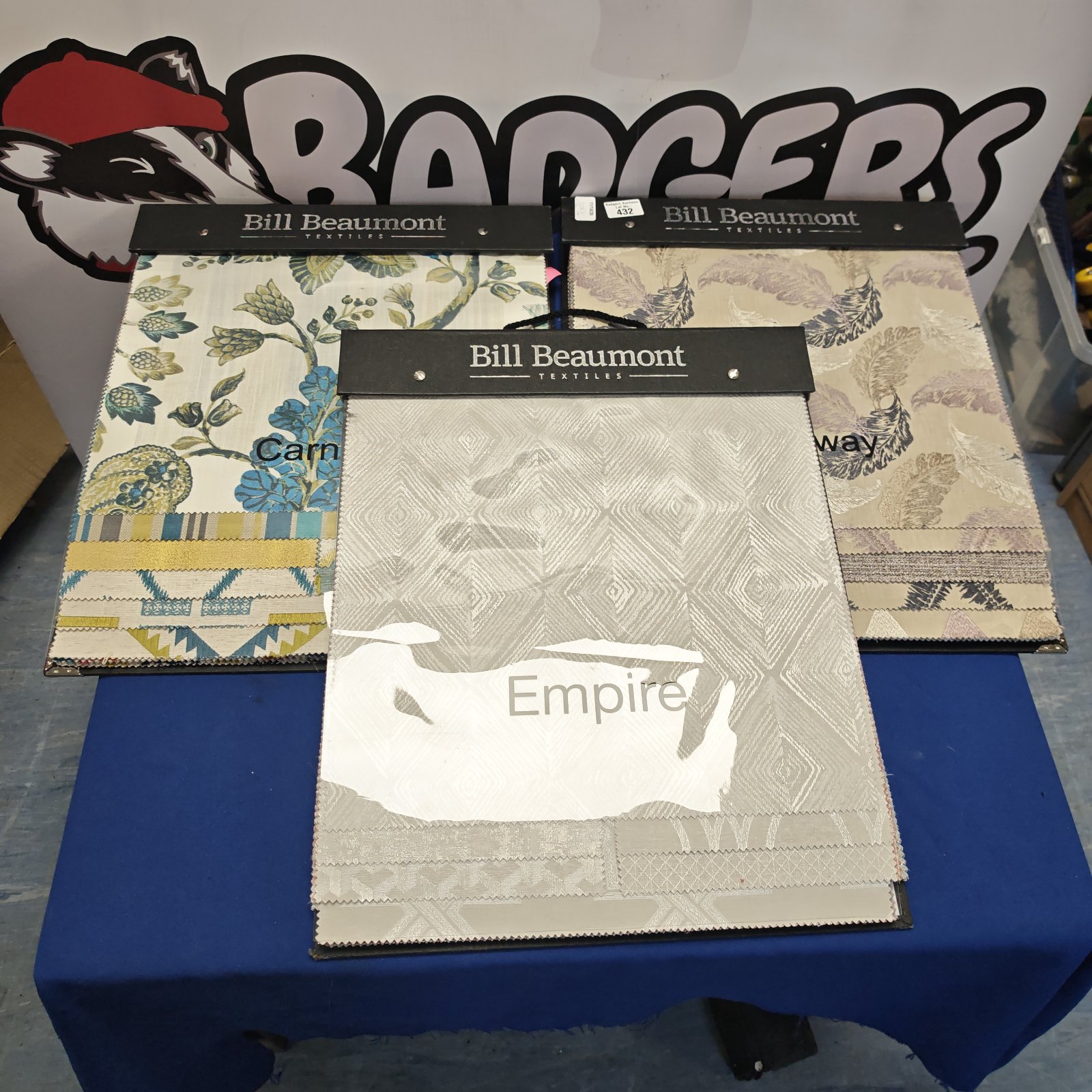 Bill Beaumont textiles sampler packs with various fabric swatches.