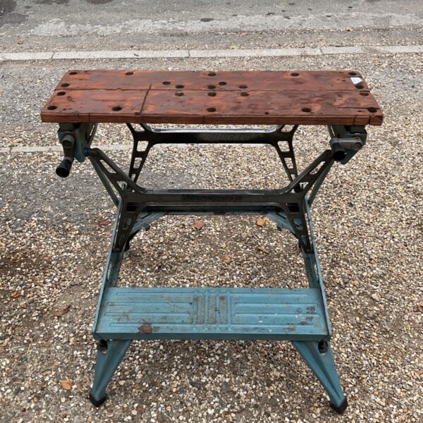 Vintage Black and Decker Workmate workbench in used condition.