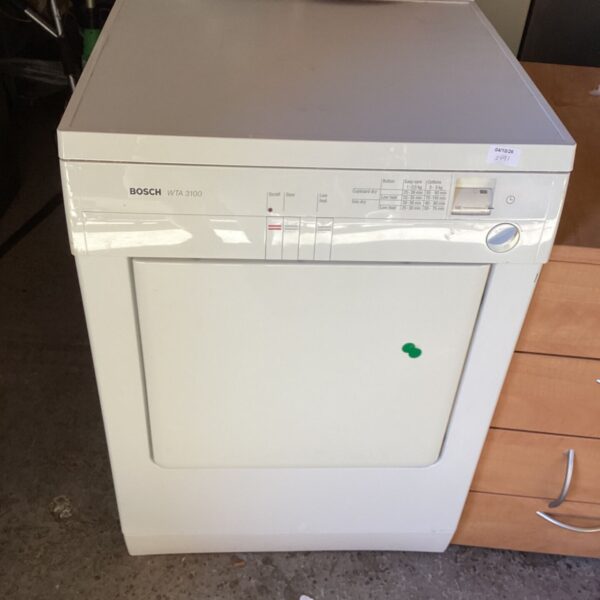 White Bosch WTA 3100 tumble dryer for laundry use.