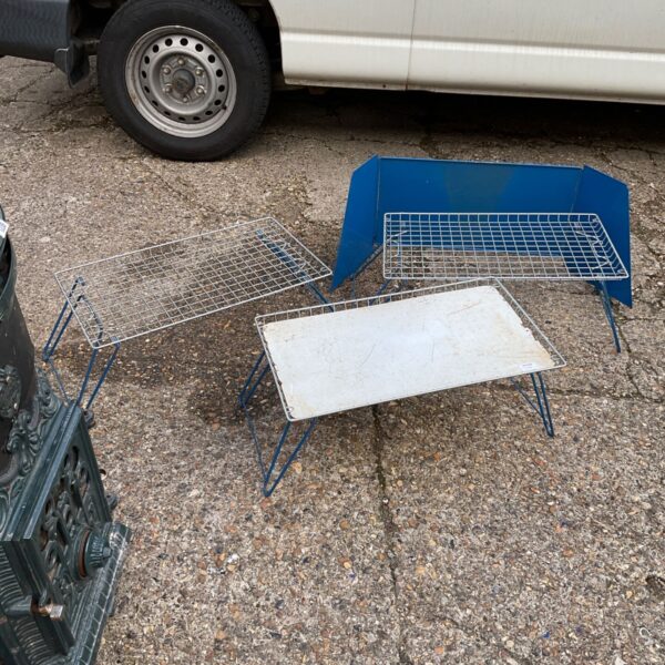 Lot of three vintage metal camping kitchen racks.