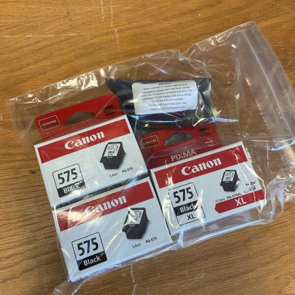 Canon 575 black ink cartridges in original boxes, including PG-575XL XL