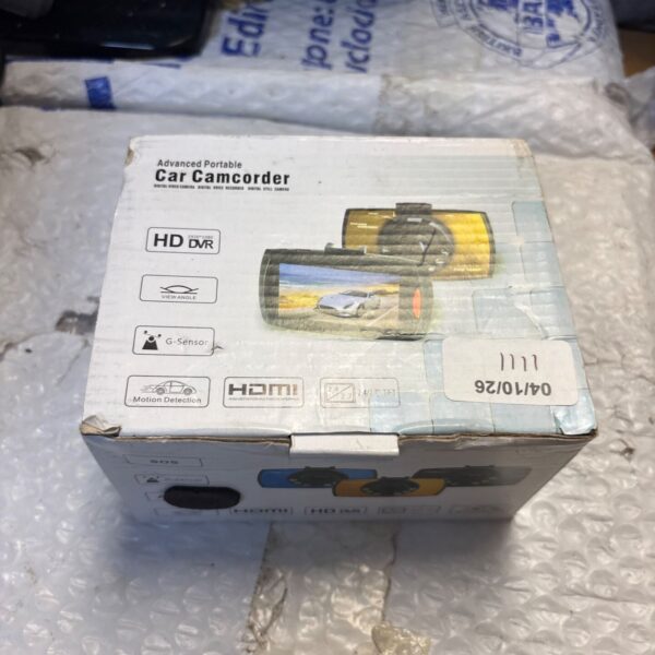 Advanced portable car camcorder packaging with features listed.