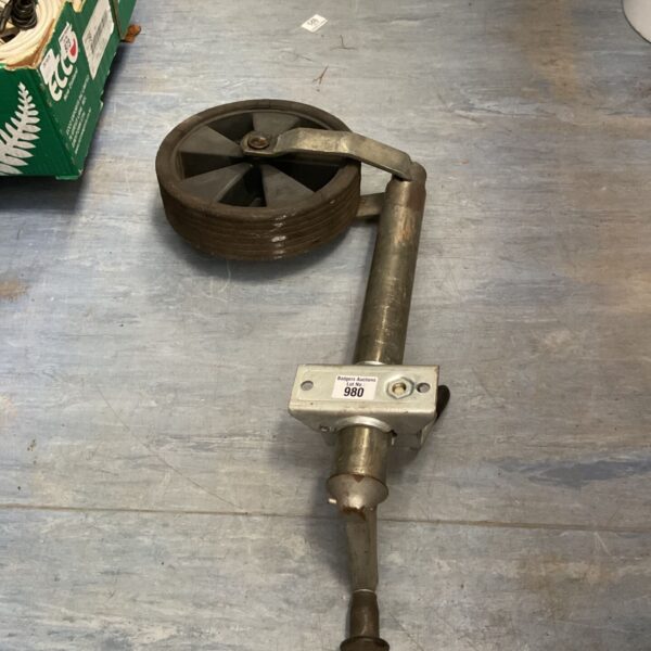 Caravan jockey wheel assembly with ribbed rubber wheel and steel mounting tube