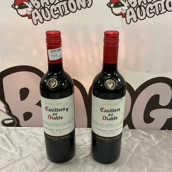 Two bottles of Casillero del Diablo Cabernet Sauvignon red wine, Chile 2023, standing together