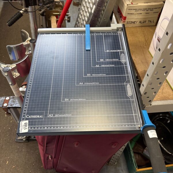 Cathedral A3 paper guillotine cutter with dark base and printed paper size guides