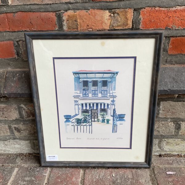 Framed signed limited edition print by Catherine Beale of Emerald Hill, Singapore