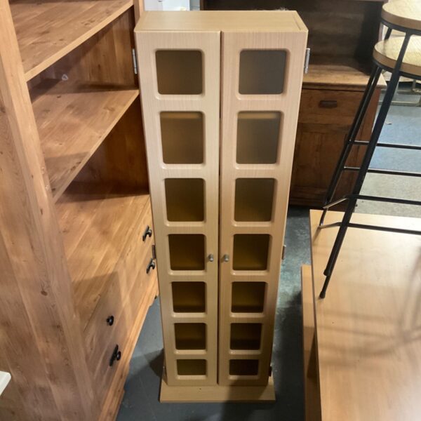 Light wood-effect CD and DVD storage unit with two doors and rectangular openings