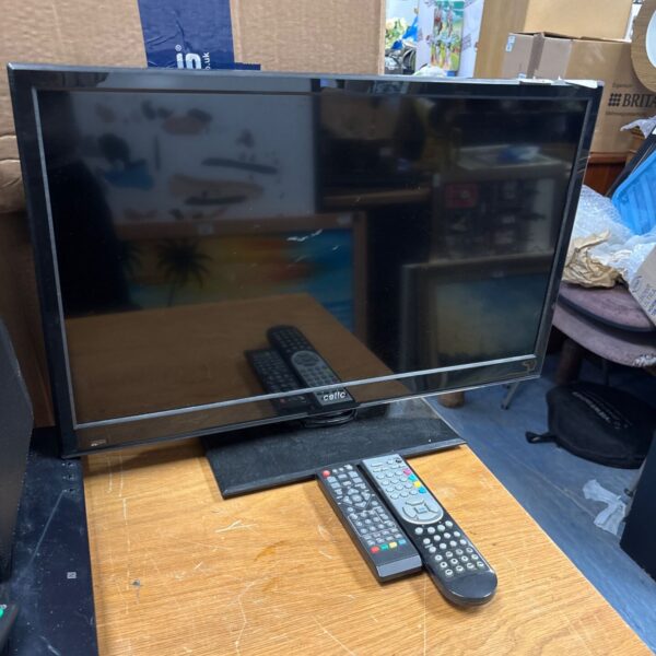 Cello 24 inch widescreen LED TV with remote control.
