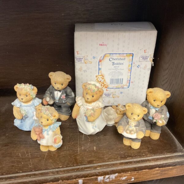 Cherished Teddies wedding party figurines including bride, groom and attendant bears