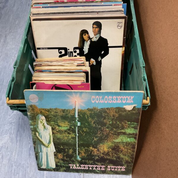 Vintage crate of Colosseum Valentyne Suite vinyl records.