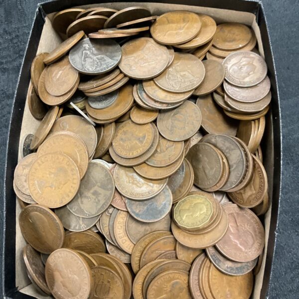 Large lot of copper coins including British pennies for collectors.