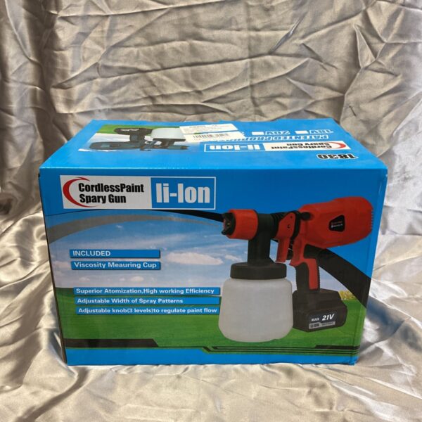 Cordless lithium-ion paint sprayer for DIY projects and home improvement.