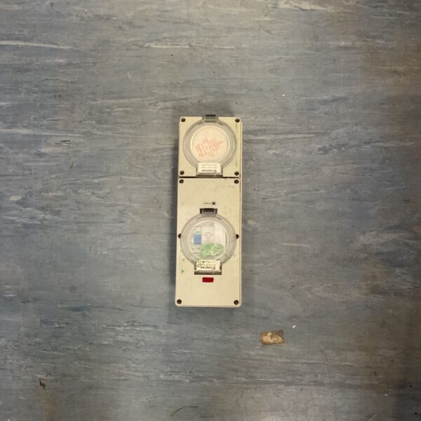 Vintage Crabtree weatherproof RCD socket for outdoor electrical connections.