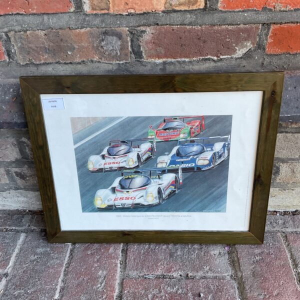 Framed Daniel Picot Le Mans print of Peugeot, Toyota and Mazda race cars