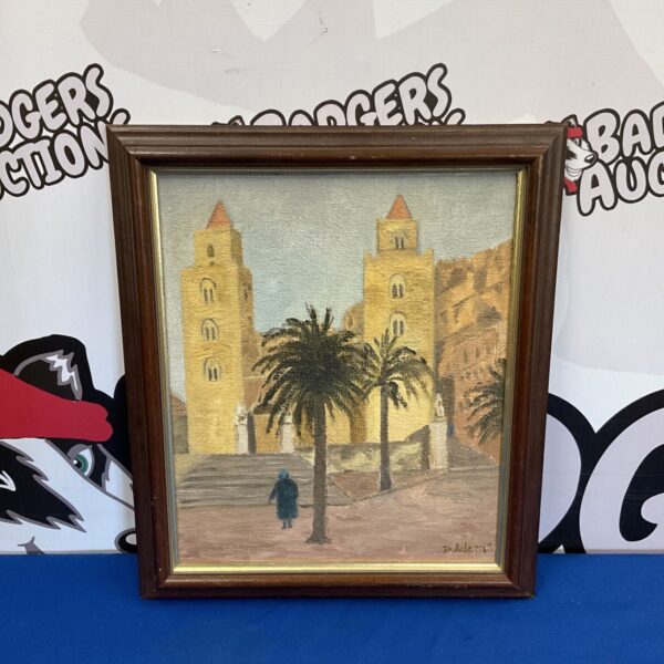 Daphne Adams oil painting of Cefalu Cathedral, a vibrant Sicilian landscape.