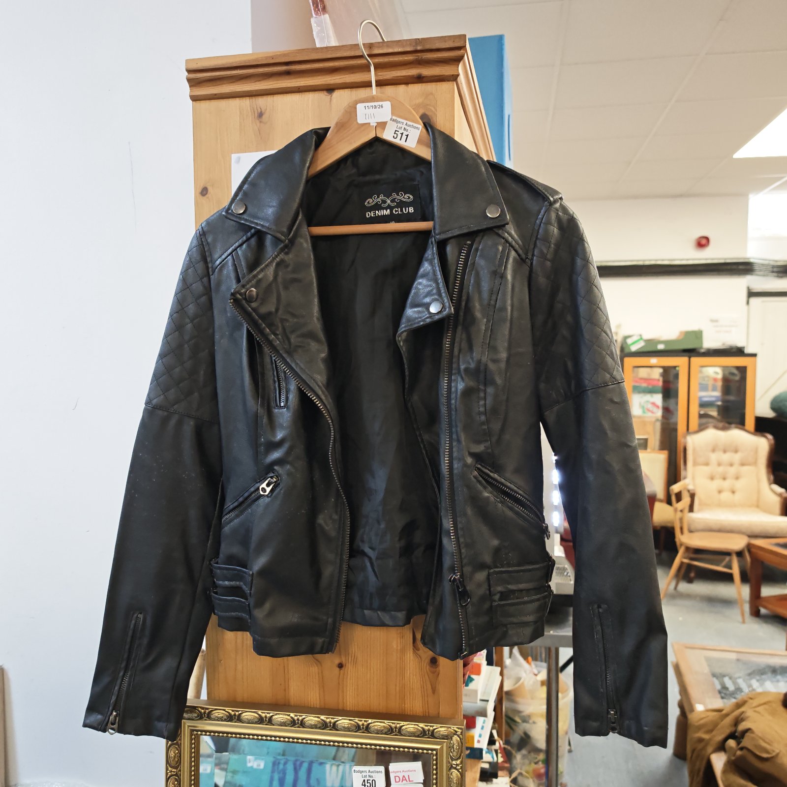 Black Denim Club ladies leather jacket size 10.