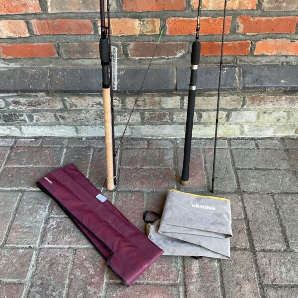 Drennan and Okuma fishing rods in auction, ideal for carp and match fishing.