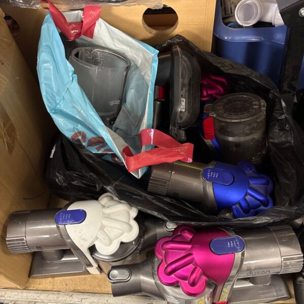 Job lot of Dyson vacuum cleaner heads and accessories in blue, white and pink