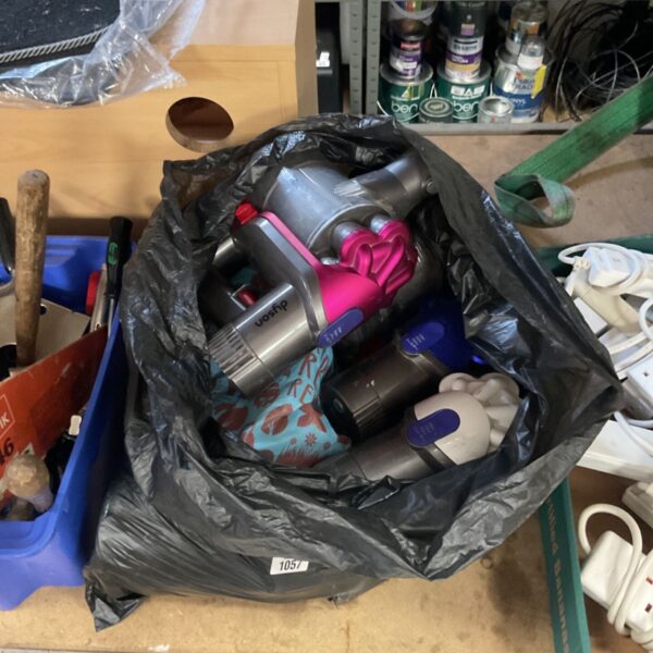 Job lot of Dyson vacuum cleaner bodies in black bin bag