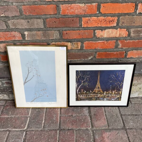 Framed Eiffel Tower print, Paris art, vintage wall decor.