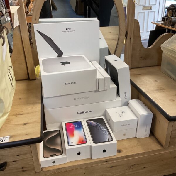 Large lot of empty Apple product boxes including iPad and iPhone boxes
