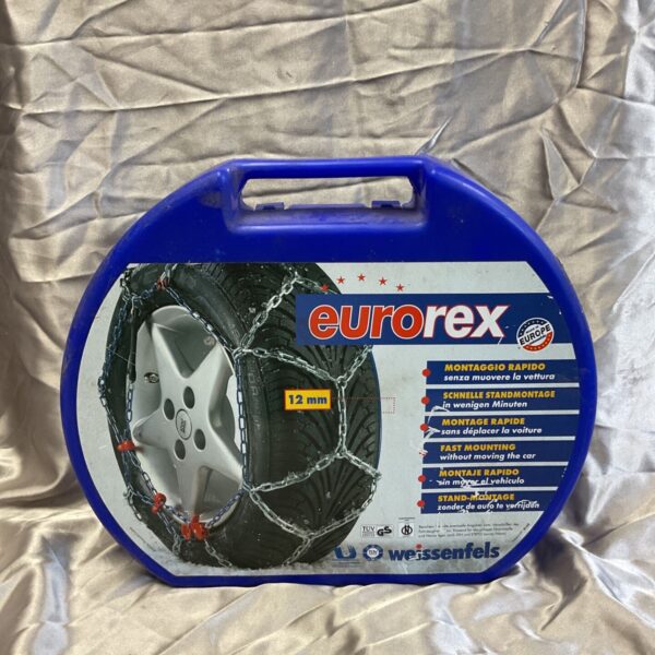 Eurorex 12mm snow chains for winter vehicle traction.