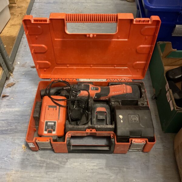 Fein cordless oscillating multi-tool kit open in carrying case.